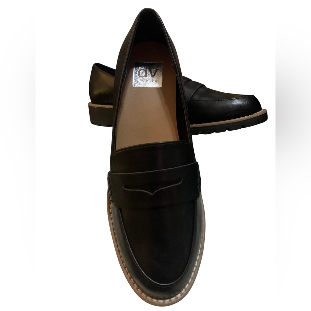 Dv by Dolce Vita “Crisp” Classic Penny Loafer / Lug Sole, Block Heel, Black, 7.5